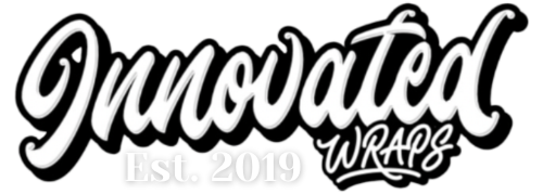 A black and white graphic logo featuring the stylized text 'Innovated WRAPS' with 'Est. 2019' underneath.