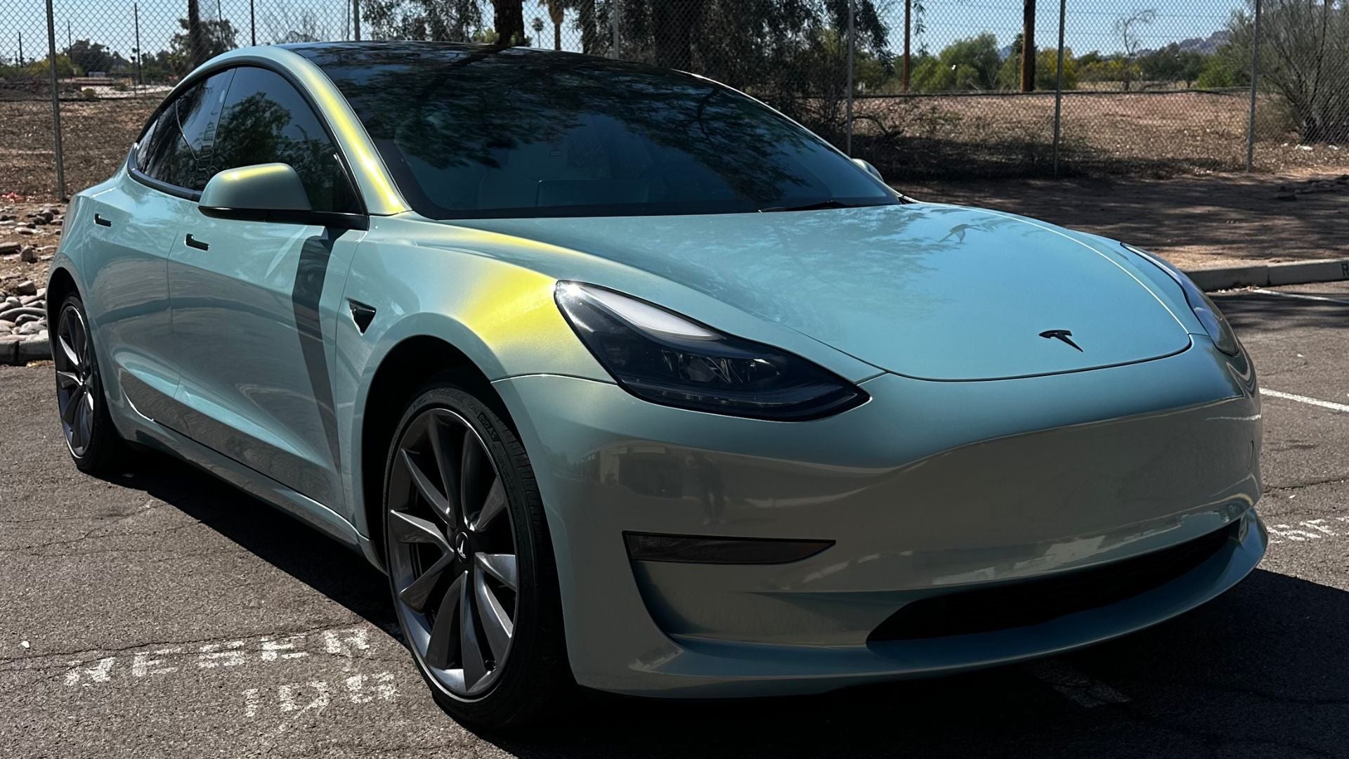 Tesla Model 3 wrapped in Inozetek Urban Bamboo