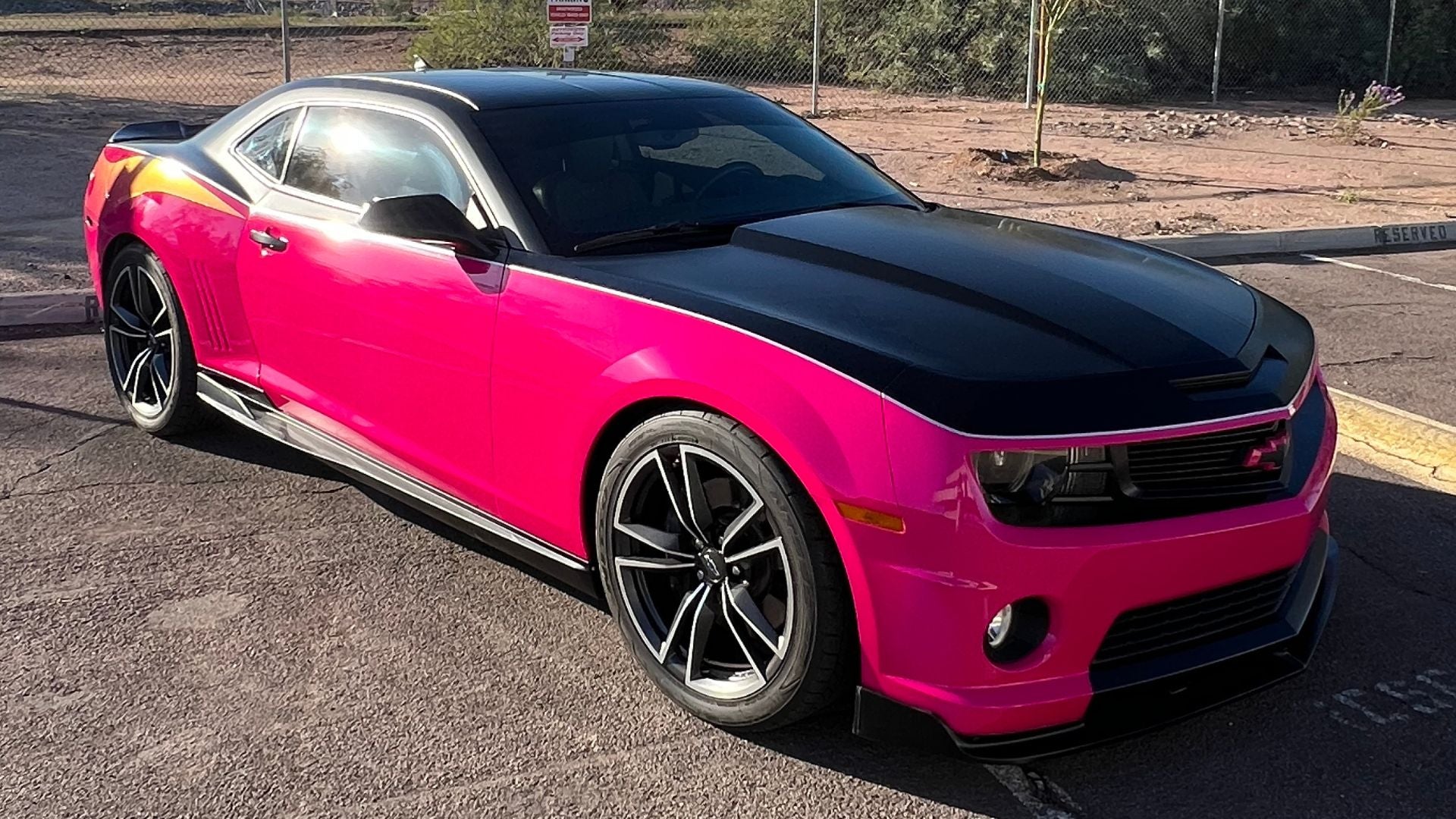 Custom Hot Wheels inspired pink and black Camaro wrap at Innovated Wraps in Tempe, Arizona