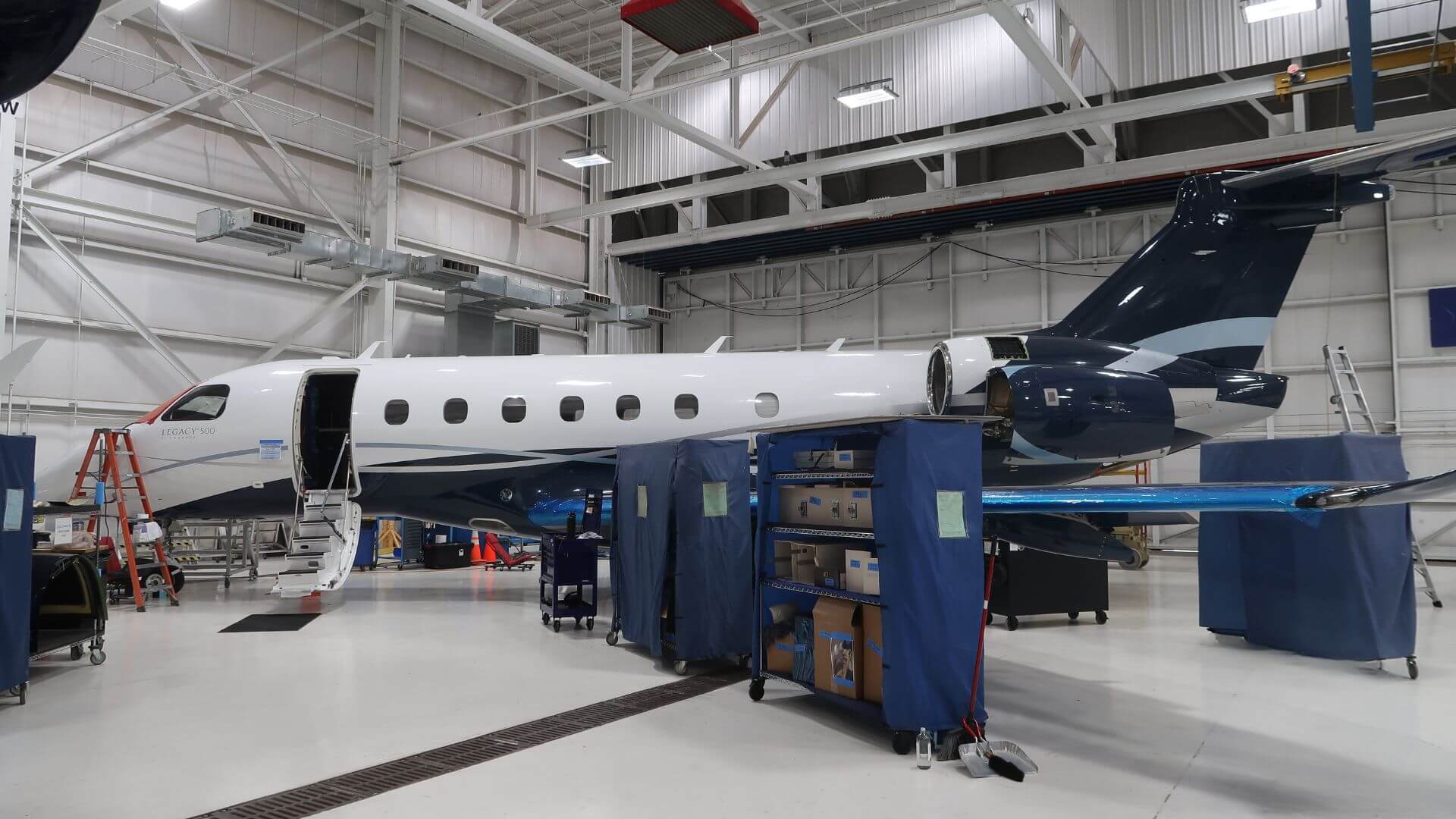 Private jet before custom aircraft vinyl stripe